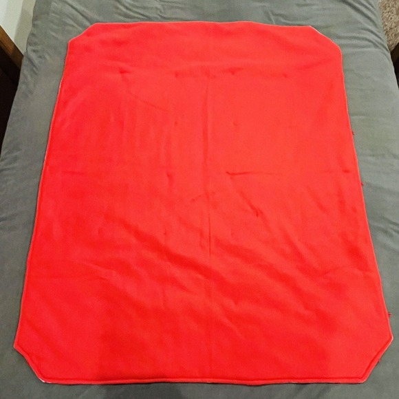 Vtg Homemade Holly Hobbie Throw Blanket Red Floral Fabric Fleece Back Tie Quilt - Picture 3 of 11